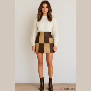 Blue Blush Faux Suede Mini Skirt Medium Checker Colorblock